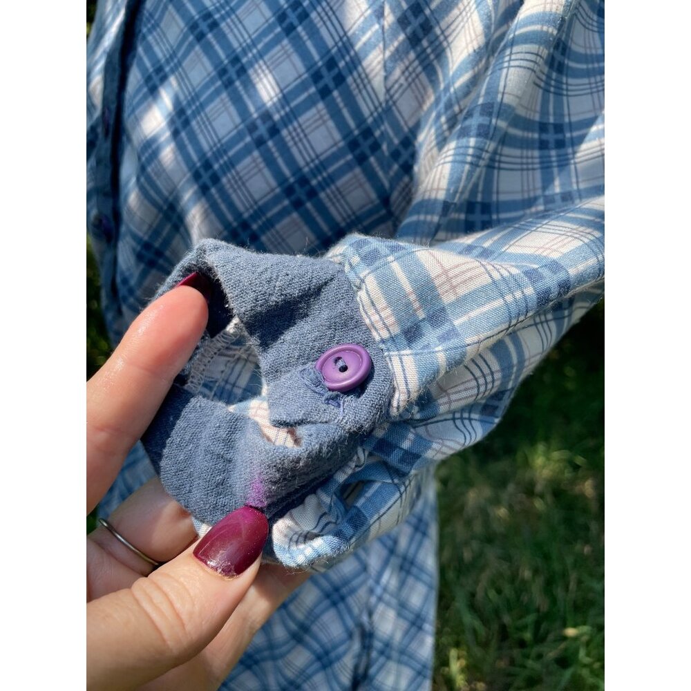 Vintage 1970s Chambray Blue Plaid Dress Rosani Size 8 - Picture 10 of 16